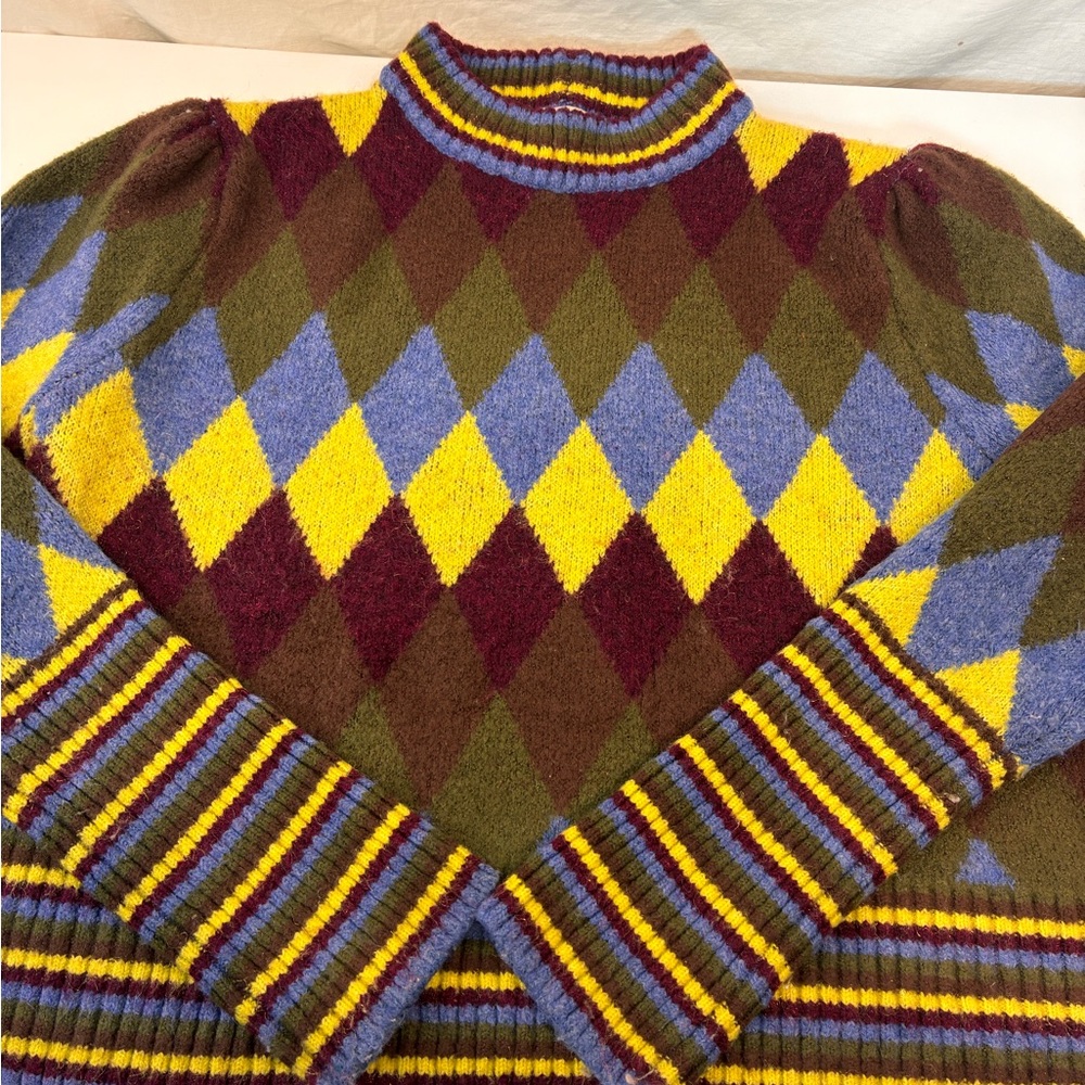 Zara Multicolor Argyle Turtleneck Sweater